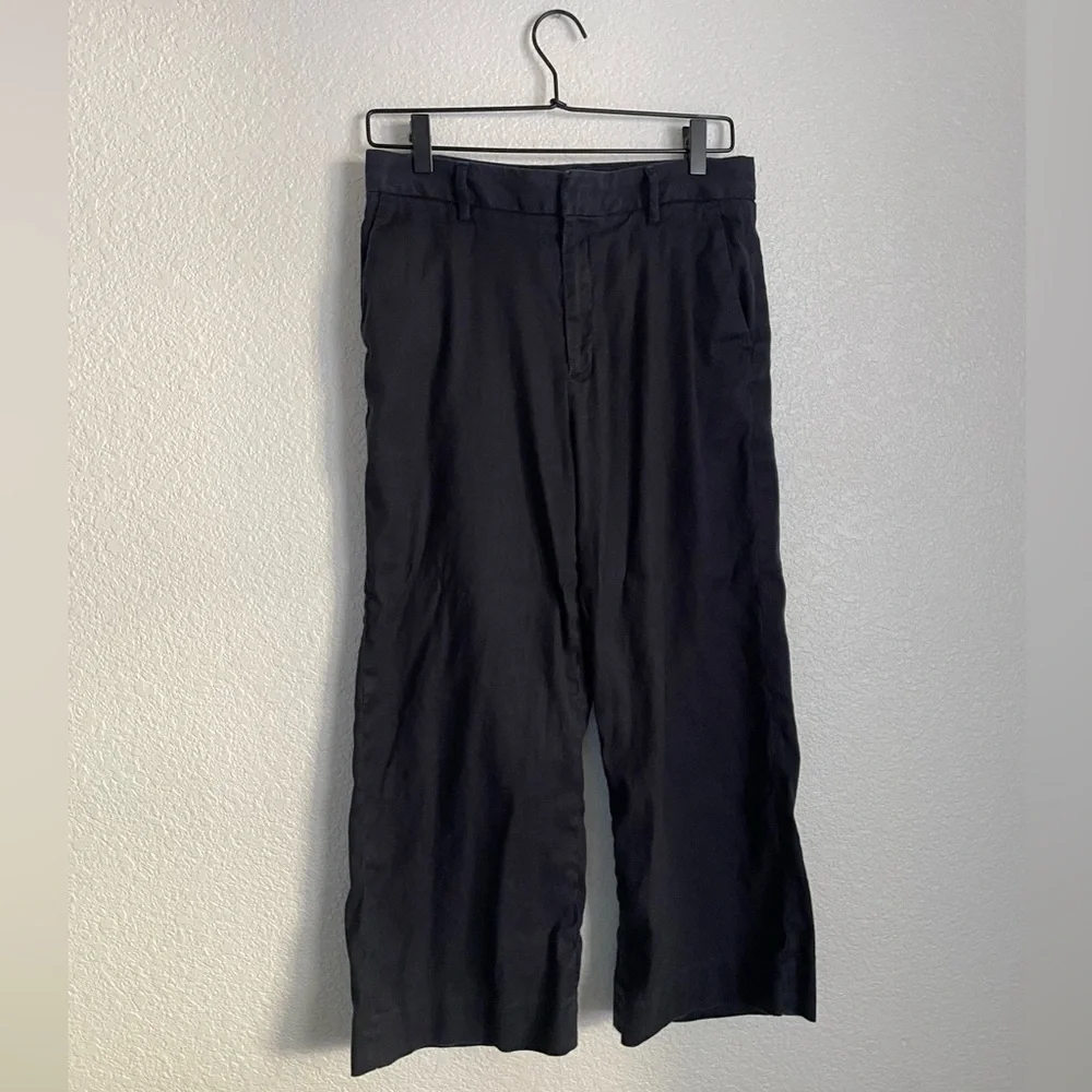 Banana Republic Women’s Slim Wide-Leg Linen Cotton Cropped Pants 8 Black